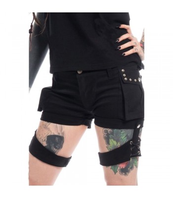 Women Gothic Short Black Bondage Style Alternative Cotton Shorts For Women 